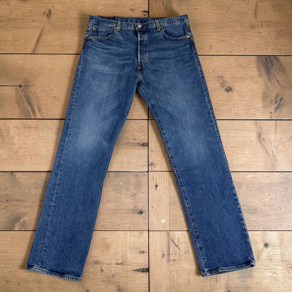 Levi's 501 '93 Jeans Mens 34x32 Blue Denim Stretch Button Fly Straight Leg